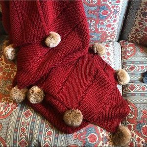 Pottery Barn Faux Fur Pom Pom Knit Throw